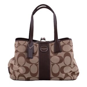 Coach Signature Print Tote Shoulder Bag Brown